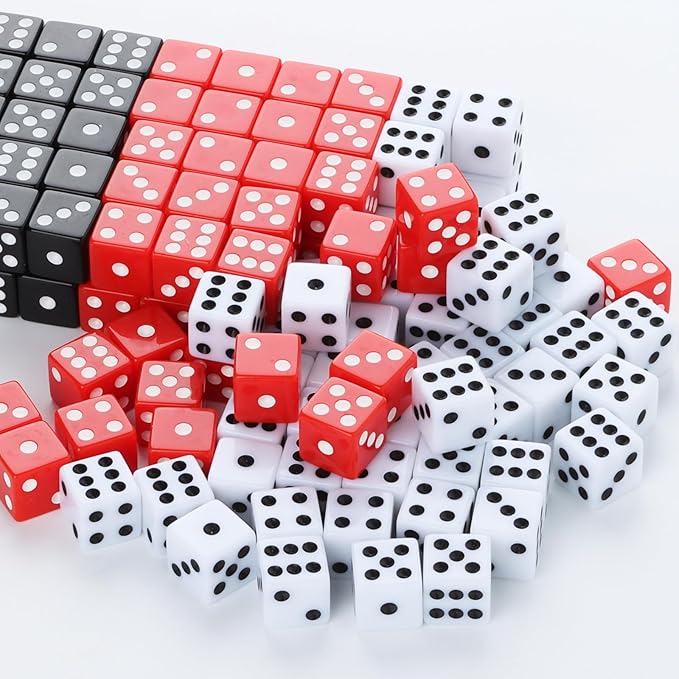 150 Pieces Dice Set 16mm Standard Game Dices with Black White Red Acrylic 6 Sided Colored Bulk Casino Dice for Casino Theme Party Board Games Vegas Birthday Party Supplies (Square Corner)