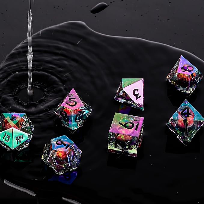 Electroplated Resin Dice Set, Resin Edge Sharp for Dungeons & Dragons RPG, MTG Board Games with Gift Box(Electroplating Red Longan)