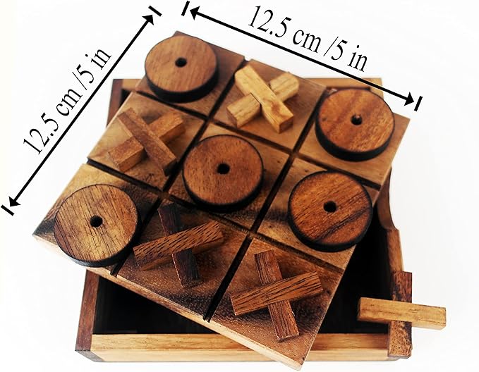 Tic Tac Toe Wooden Classic Game 5.5 x 5.5 in Travel Board Toy for Children and Adult Home Decor Room Gift Set Coffee Break Family Time