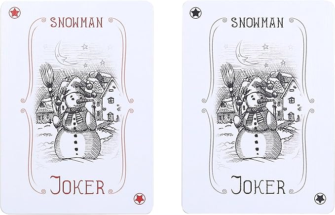Holiday-Themed Snowman Bicycle Playing Cards Set of Decks - Winter Carnival Red & Green for Christmas Card Games & Festive Poker Nights