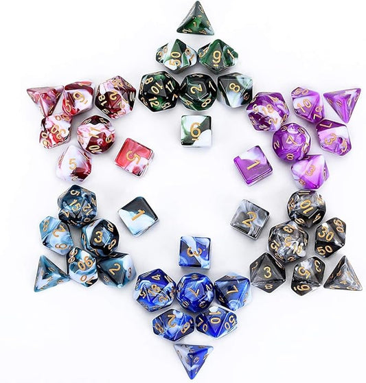FLASHOWL Polyhedral Dice Set Table Games Dice Pressure Remove 6 Sets Dice 6 x 7 Die Series D20, D12, D10, D8, D6, D4 DND dice DND RPG MTG Double Colors One Piece, 6 Sets with 6 Colors (42 Pieces)