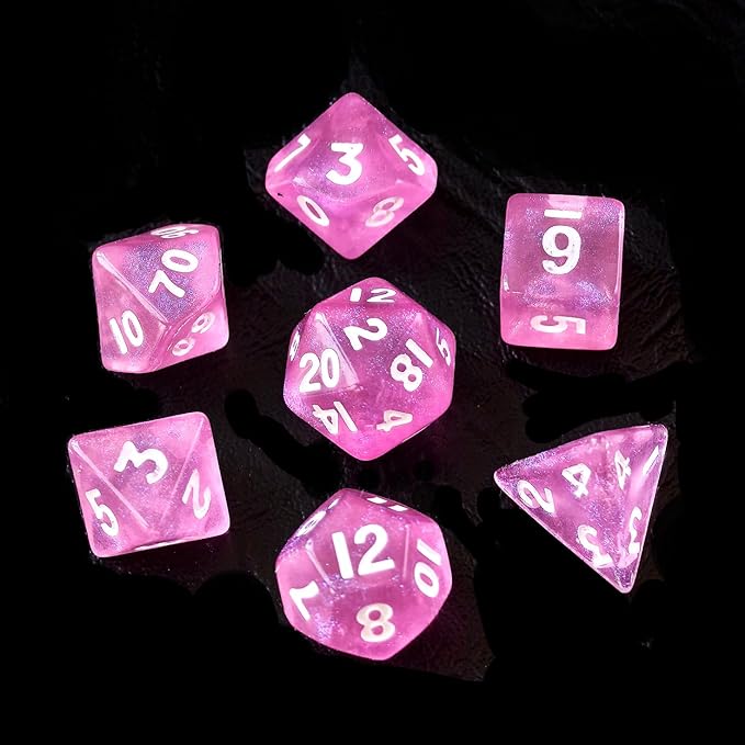 Moonstone 10mm Mini DND Dice Set for MTG RPG Dungeons and Dragons Role Playing Game, Moonstone Pink Color