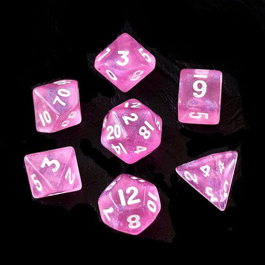 Moonstone 10mm Mini DND Dice Set for MTG RPG Dungeons and Dragons Role Playing Game, Moonstone Pink Color