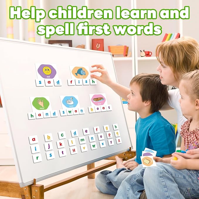 First Word Games,Magnetic Letters & Flash Cards,Phonics Games,Alphabet Learning Toys, Refrigerator Fridge ABC Magnets for Kids,Speech Therapy Toys for Toddler,Spelling for Preschool Classroom