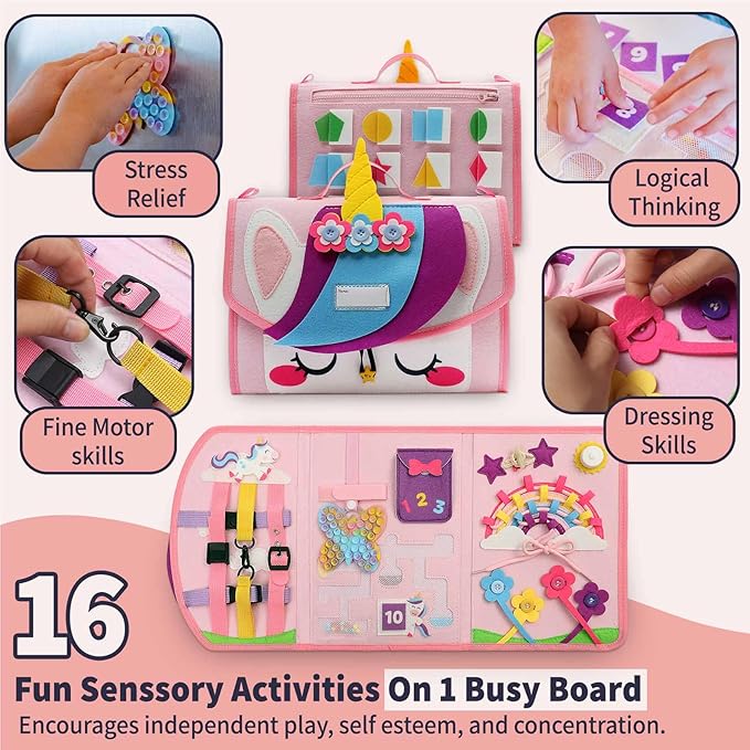 PUTSKA Busy Board Montessori Toys, Busy Book for Toddler Girl 3+ Years, Sensory Toys, Educational Learning Activities for Learning Fine Motor Skills, Kids Travel Essentials, Birthday Gift for Girls
