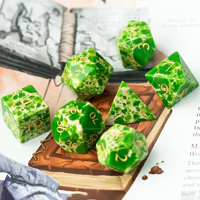 UDIXI Green with White Gemstone Dice Set D&D 7PCS Stone DND Dice Polyhedral Dice Set for Dungeons and Dragons Role Playing Games Tabletop Games