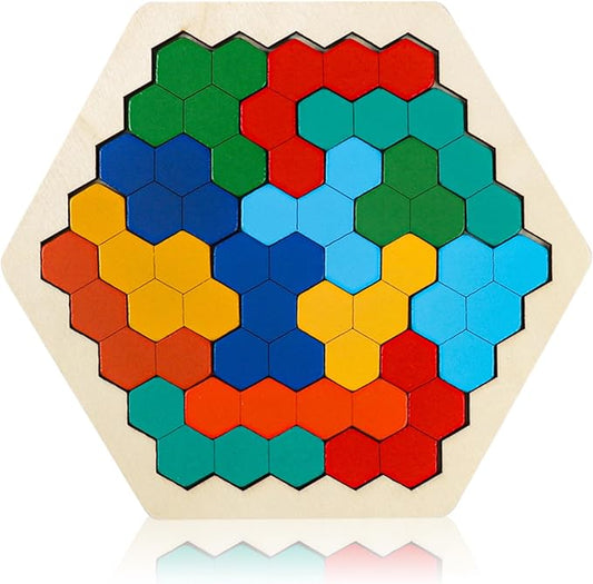 Wooden Puzzles for Kids,Brain Teaser Puzzles for Adults,STEM Montessori Educational Hexagon Puzzles Block Family Games Birthday Easter Gift for All Ages Challenge