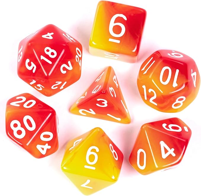 7-Die DND Dice Set Polyhedral Dice Set with a Leather Dice Bag, D&D Dice Set for Dungeons and Dragons, RPG, MTG Table Games (T/Red Yellow)