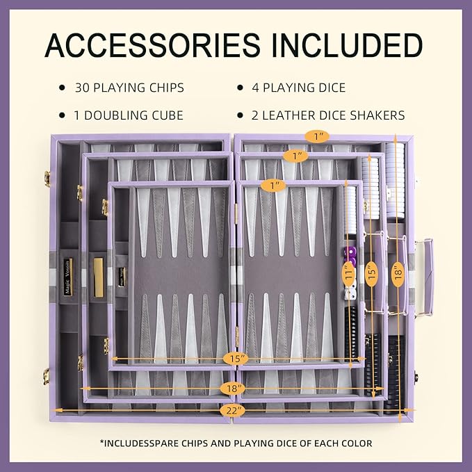Travel Small 11 Inch Backgammon Set Classic Board Game with Leather Make Board Gift Package, Portable Strategy Game Set for Adults, Kids (Purple, Small)