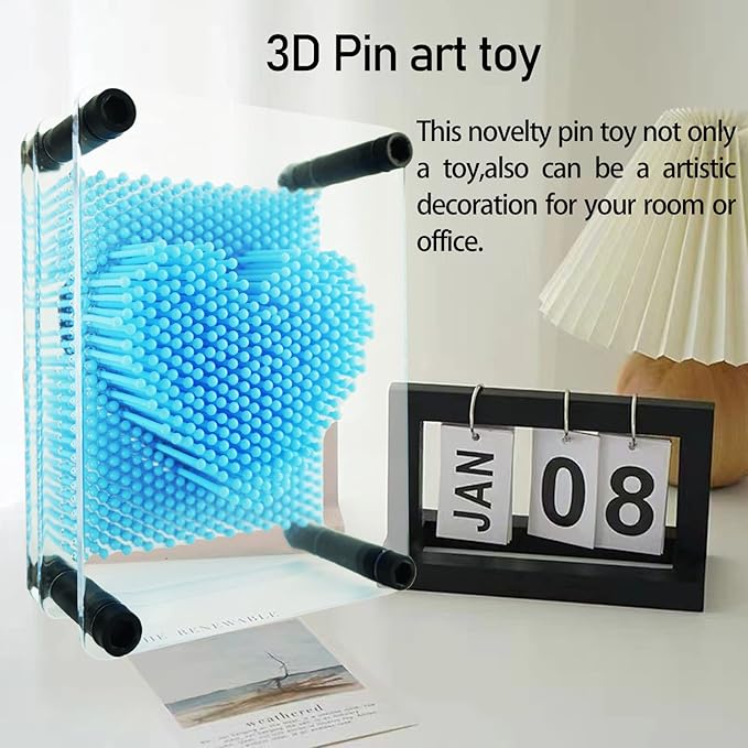 3D Pin Art Sensory Toy Size 5x3.7 Inches Needles Pin Impression Toy Intellectual Fun Rainbow Toys, Lightblue