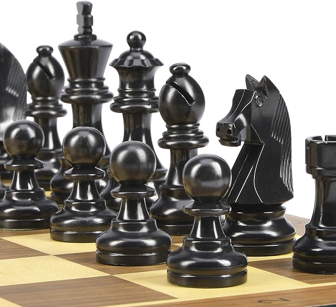 AMEROUS Upgraded Weighted Chess Pieces with 3.0 Inch King/Extra Bonus Folding Portable 15 inch Chess Board / 2 Extra Queens / 2 Storage Bag for Chessmen/Chess Board Game for Beginner