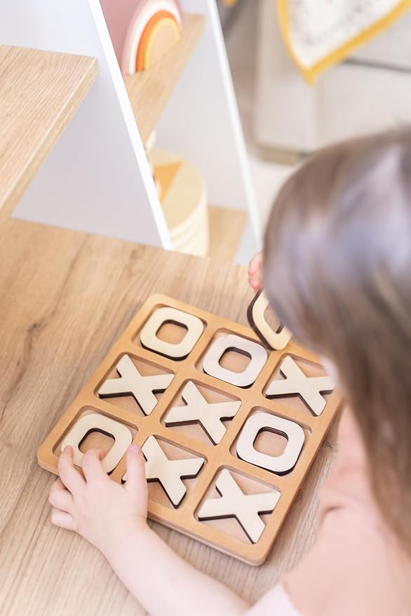 Tic Tac Toe Game, Versatile Boho Natural Wood Tic Tac Toe Board for Classic Two Person Games, 8.63 Inches Tic Tac Toe Coffee Table Decor, Two Ways to Play