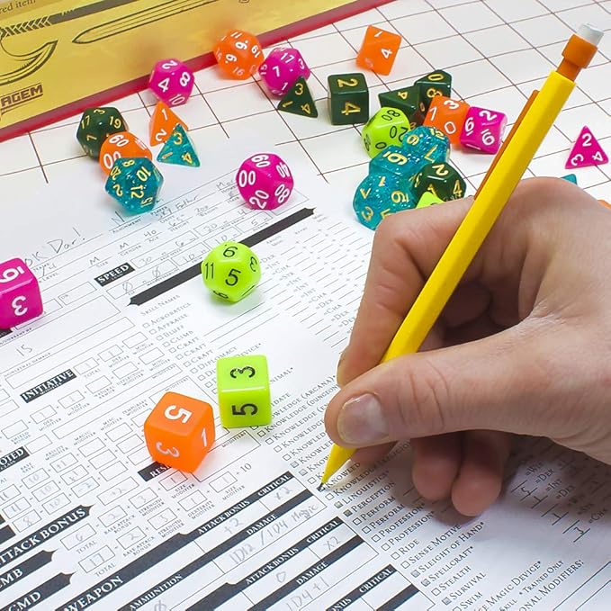 Wiz Dice Series III - Polyhedral Dice Set for Tabletop RPG Adventure Games with a Dice Box - DND Dice Set, Suitable for Dungeons and Dragons, MTG and Dice Games Alike - Skystone - 7 ct