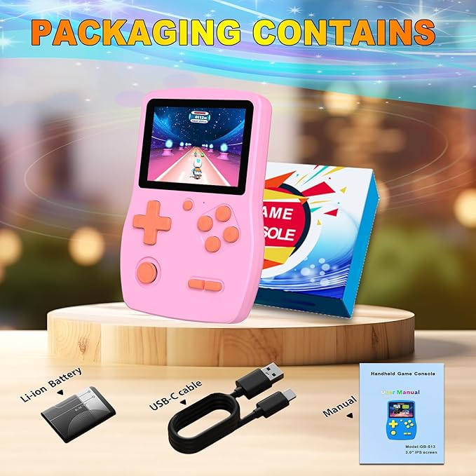 32 Bit Handheld Games for Kids,3.0'' IPS Screen and Built in 139 Video Games,Rechargeable Portable Electronic Gaming System Toys for Ages 4-14,Boys Girls Xmas Birthday Gift (Pink)