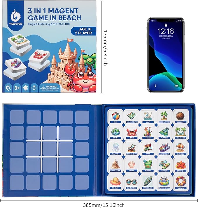 Magnetic Memory Matching Games for Toddlers Ages 3+, Travel Games for Kids, Fun Educational Toys for Beach Vacation & Road Trips.