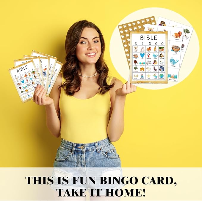 Bible Bingo Game, 24 Players Christian Sunday Church Bingo Cards for Women Men Party Favors for Family Open Day Holiday Party Activities Supplies Party Decoration Bingo Game- JK0103