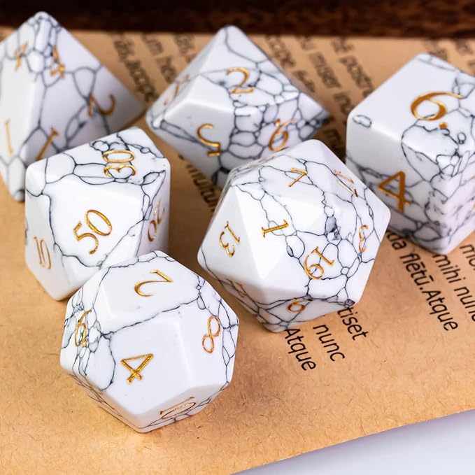UDIXI Howlite Stone Dice Set D&D 7PCS Gemstone Dice Polyhedral DND Dice with Gift Case for Dungeons and Dragons Role Playing Games Tabletop Games