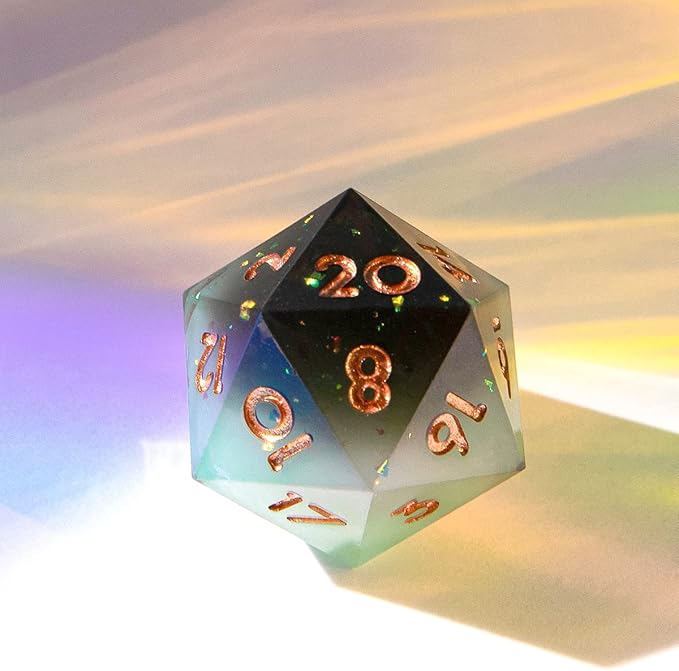 YEMEKO Single D20 Dice - 22mm, 20 Sided D&D Dice for Dungeons and Dragons, DND Dice with Resin Sharp Edge, Handmade Polyhedral for RPG, Roleplaying Games MTG Table Games(Gradual Green)