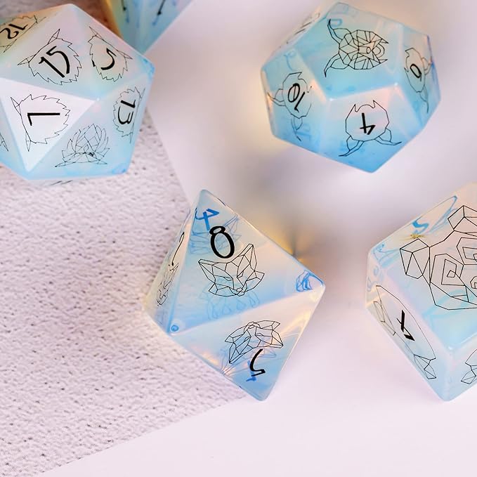 UDIXI Opal Stone DND Dice Set, 7PCS Gemstone Dice Stone Dice Set D&D with Gift Case for Dungeons and Dragons Table Games (Beast Pattern)