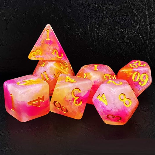 Bescon Magical Stone Dice Set Series, 7pcs Polyhedral RPG Dice Set RoseQuartz, Polybag Packing