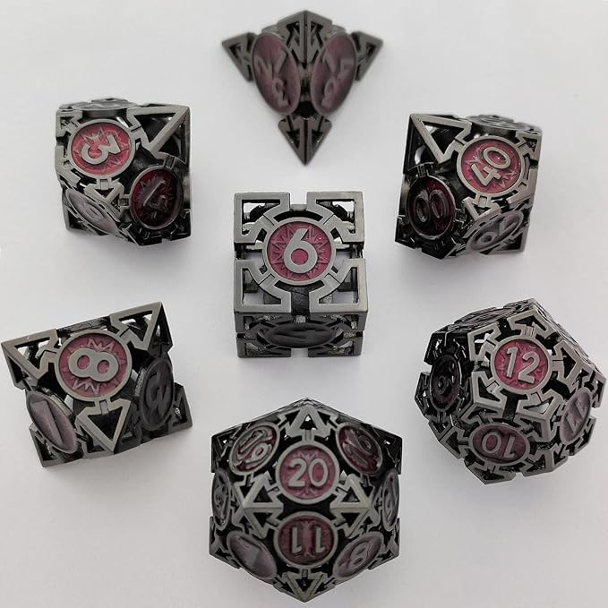 Metal DND Dice Set - Dungeons & Dragons Dice 7 Piece D&D Dice Set Role Playing Game RPG Polyhedron Dice Set D20MTG Warhammer Math Teaching Dice Accessories Gift - Black and Red