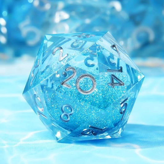 Single Liquid core D20 Dice-22MM 20 sideds Resin Sharp Edged Resin Dice for Dungeons and Dragons, RPG, Polyhedral D&D Dice, Roleplaying Games MTG Table Games(Teal)