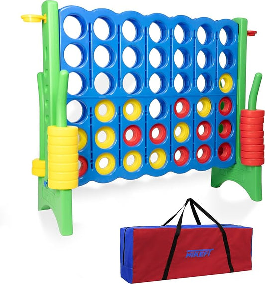 Oversized 4 in a Row Connect Game+Waterproof Carry Bag,Included-4 ft X 3.5 ft Tall,4-to-Score Jumbo with 42 Pieces Rings&Drink Holder,48” Super Size-Indoor&Outdoor Giant 4 Game for Kids&Adults