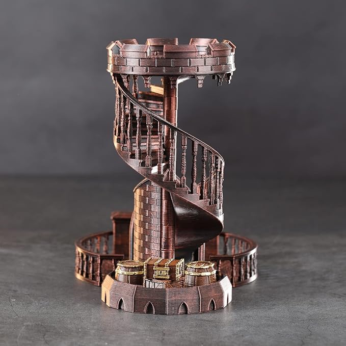 AUSPDICE DND Dice Rolling Tower Castle for D&D Dungeons and Dragons Role Playing Games Retro Themed (Red Copper Color)
