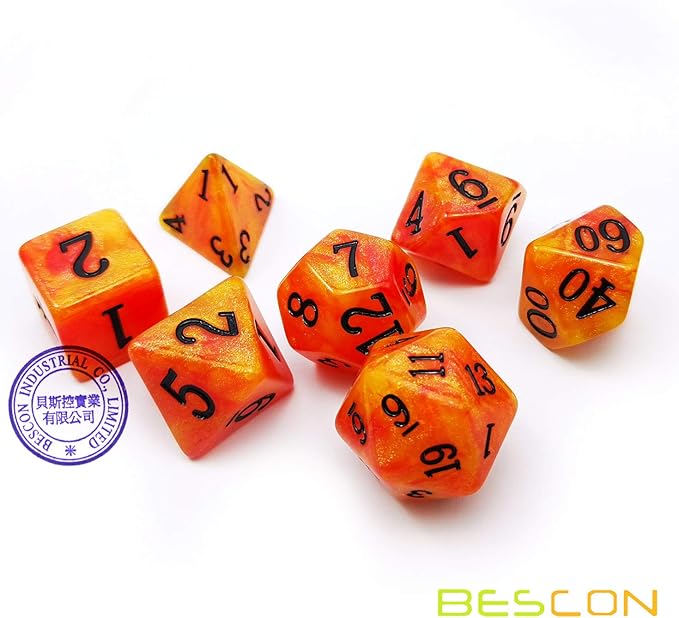 Bescon Magical Stone Dice Set Series, 7pcs Polyhedral RPG Dice Set Aura Stone, Polybag Packing