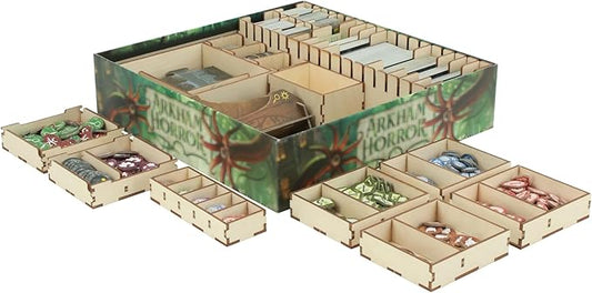 The Broken Token Arkham Horror 3rd Edition Compatible Game Organizer - Birch Wood Storage Box with Trays for Cards, Clues, Doom & More - Compatible w/Dark Waves - Wooden Game Organizer