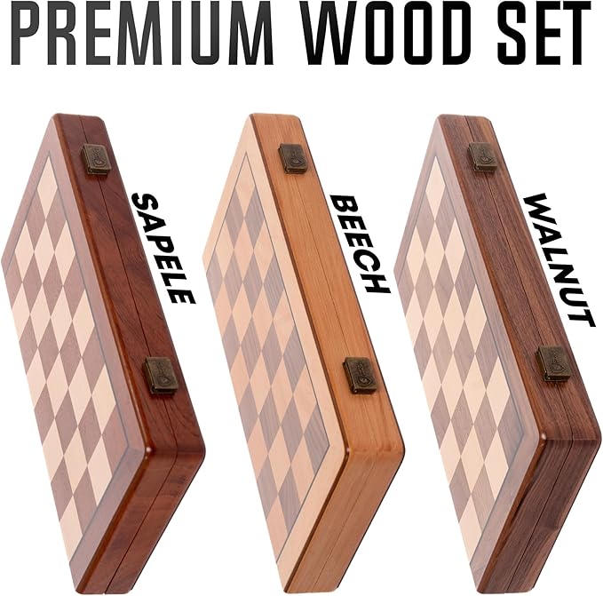 Chess Armory Wooden Chess Set 15 Inch - Premium Beech Wood Handcrafted Game Board for Adults and Kids with Extra Queen Pieces and Storage Box - Ideal for Home and Travel - Non-Magnetic