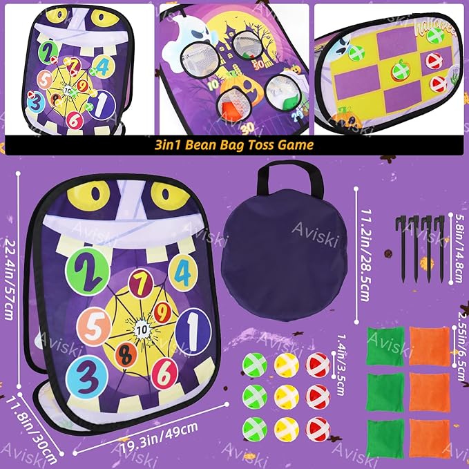 Halloween Party Games for Kids - Bean Bag Toss With Ghost Pumpkin Castle Pattern and Scores - Outdoor Indoor Activities for Family