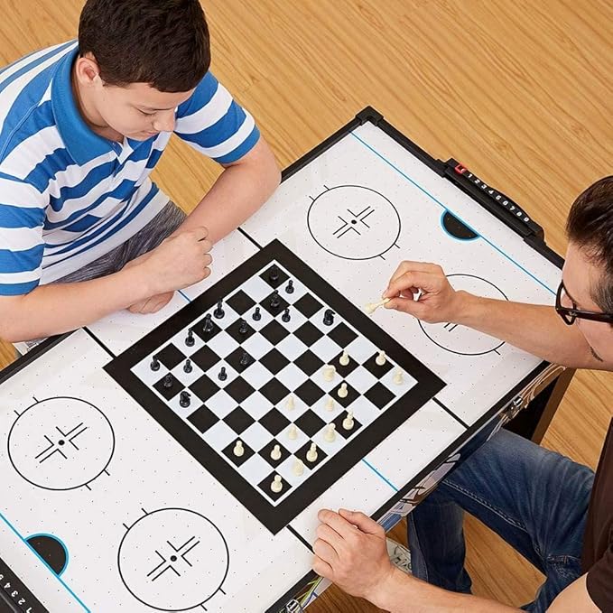 MD Sports 48 Inch 12 in 1 Combo Manual Scoring System Multi Game Room Table with Air Powered Hockey, Basketball, Foosball, Checkers, Chess, & More