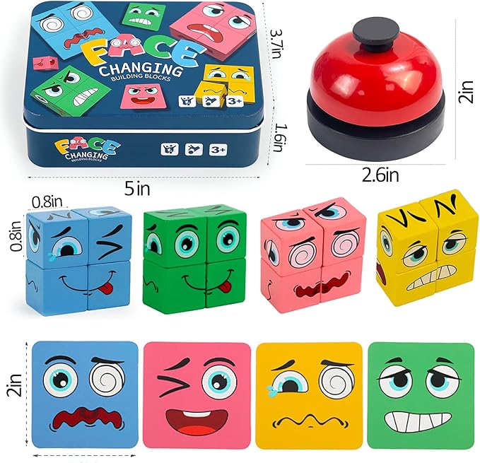 Wooden Face Changing Magic Cube Game, Montessori Puzzle Game for Kids Educational Face Changing Cubes