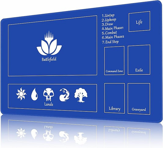 MTG Playmat Stitched with Magic Zone Non-Slip Rubber Backing Printing Commander Board Game Desk Mat Duel Mat TCG PTCG Playmat 24x14 inches and Free Storage Bags (Blue)