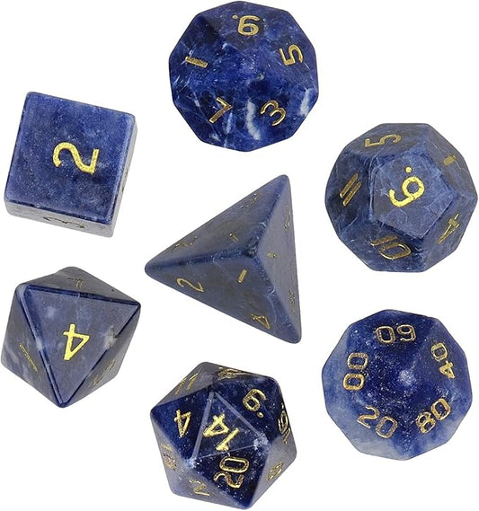 TUMBEELLUWA Engraved Crystal Stone Polyhedral Dice Set for RPG MTG Dungeons and Dragons Table Game 7 Pieces DND Board Game Dices with Pouch, Sodalite