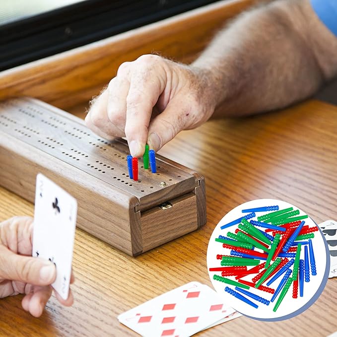 Chalyna 48 Pcs Plastic Cribbage Board Pegs Bulk 3 Colors Tapered Replacement Standard Pegs for Cribbage Traditional Board Game