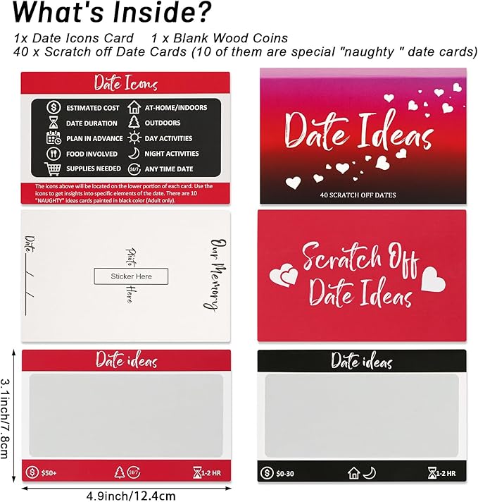 40 Adventure & Naughty Date Ideas for Him or Her, Fun Scratch Off Date Night Ideas for Boyfriend and Girlfriend, Romantic for Men Women Wife or Husband, Stocking Stuffers