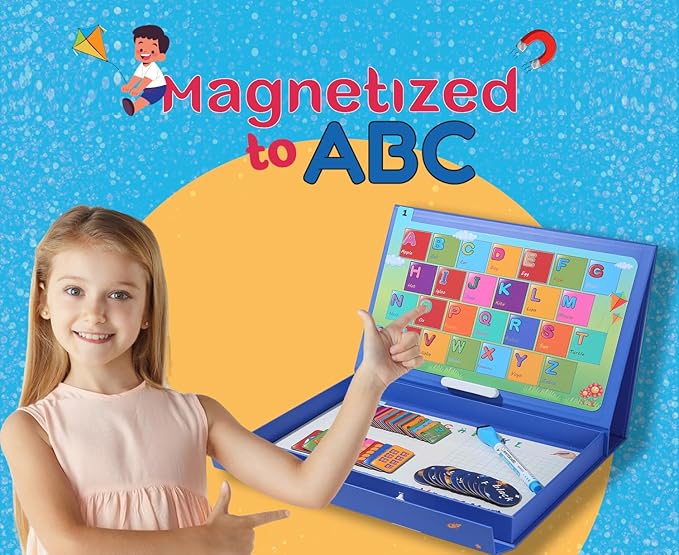 Educational Game for Learning ABC Letters, Numbers & Colors - Magnetic Matching Boards & Erasable Writing Board for Ages 4+