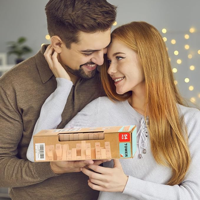 tortoise Lust Tower Block Game for Adults, Super Naughty Couples Games Grown Ups Valentine Tumbling Tower Stacking Puzzles Blocks Game Wooden (54 Pcs)