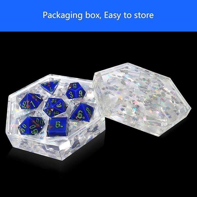 DND Dice Set Polyhedral, IDTQ Dungeons and Dragons Purple Dice Set RPG MTG Table Games 7-Die Resin Sharp with Acrylic Starlight Accent Box (Bat - Blue)