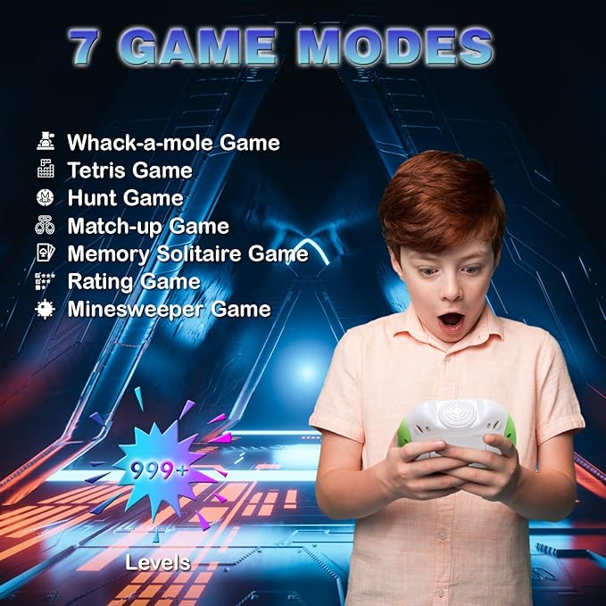 Quick Push Handheld Game for Kids 3-12, 7 Game Mode Flashing Fast Press Push Puzzle Games Sensory Fidget Toys, Christmas Birthday Gifts Travel Toys for Boys Girls Teens Adults - Green