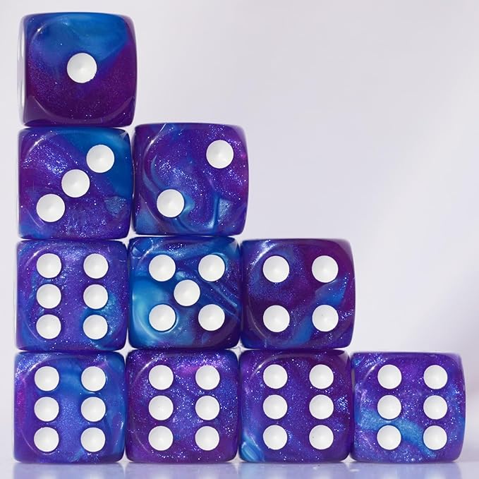 10 PC D6 dice 16mm Acrylic Dice Set for RPG MTG DND Dice Table Games and Board Games (Purple + Blue)