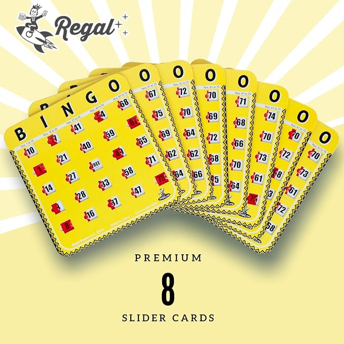 Regal Bingo Bulk Bingo Cards with Sliding Windows - Reusable Large Print Bingo Game Cards for Adults Large Group - 8 Pack, Yellow