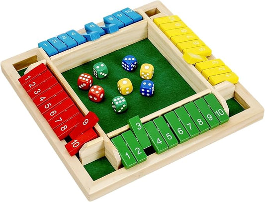 1-4 Players Shut The Box Dice Game, 10 Numbers Traditional Wooden Pub Bar Board Game, Family Classics Tabletop Version Games for Classroom, Party, or Pub