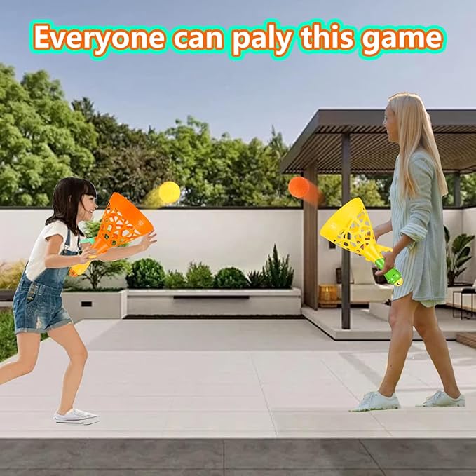 Kids Outdoor Indoor Game Activity, Pinball Catch Game with 2 Catch Launcher Baskets and 10 Balls, Birthday Party Favor for Kids 4 5 6 7 8 10 12+
