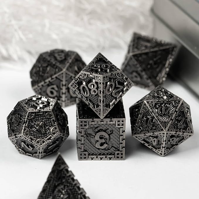 UDIXI 7PCS Metal DND Dice Set, Polyhedral Dice Set D&D Dragon d and d Dice for Dungeons and Dragons Role Playing Games and Other Tabletop Game(Ancient Silver)
