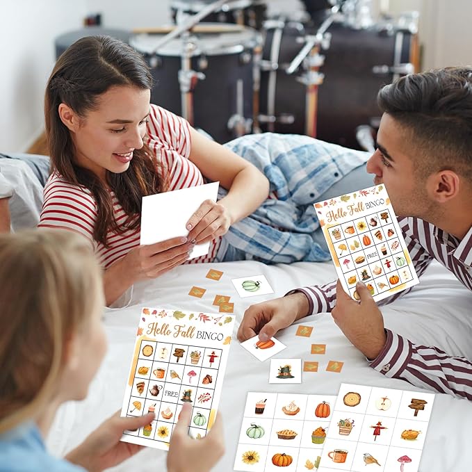 Ziyouza Happy Fall Bingo - Thanksgiving Bingo Games for 24 Players, Family or Adults, Great Party & Classroom Game