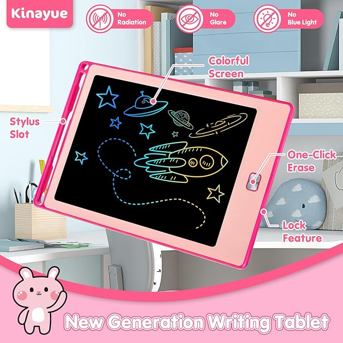 8.5 Inch LCD Writing Tablet for Kids, Reusable Doodle Drawing Board, Colorful Drawing Pad for Toddlers Educational Toys for Boys Girls Travel Essentials Game Toys for 3 4 5 6 Years Old Pink