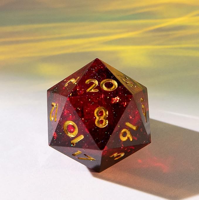 YEMEKO Single D20 Dice - 22mm, 20 Sided D&D Dice for Dungeons and Dragons, DND Dice with Resin Sharp Edge, Handmade Polyhedral for RPG, Roleplaying Games MTG Table Games(Black Red)